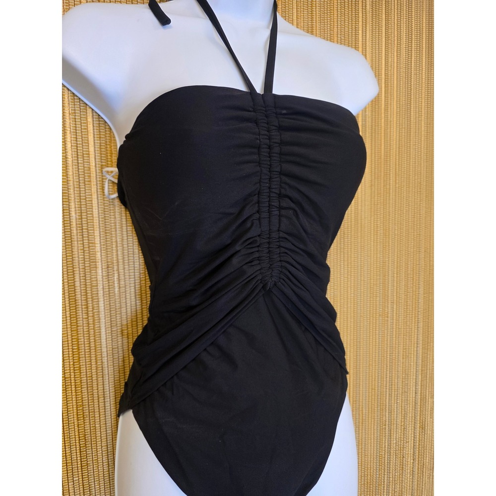 NWT Mimi Flamingo Womens Halter One Piece Swimsuit Black Recycled Nylon Size 6